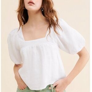Sancia Gretta Cross Back Linen Top in Cream Size Small